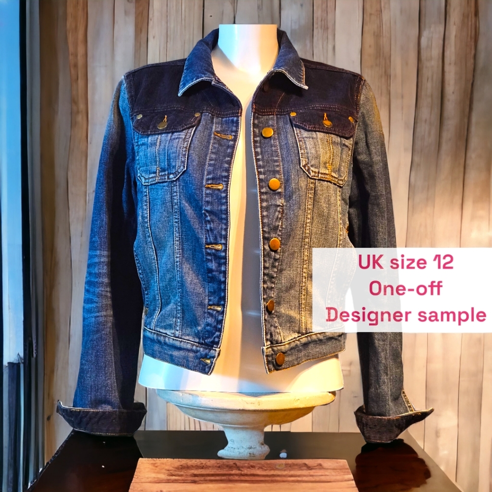 Preloved Size 12 one-off designer jeans jacket fr. sample sale. Corduroy & denim - Picture 1 of 14